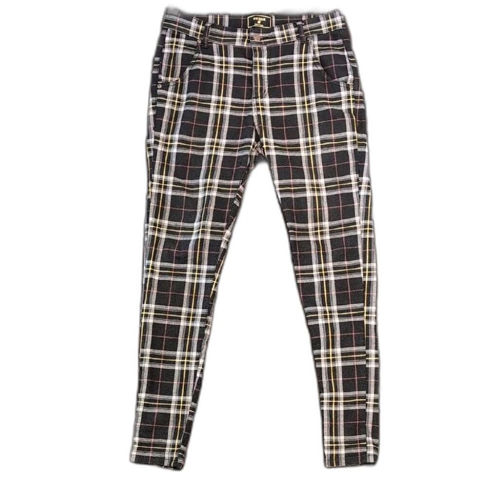 Men's Siksilk Plaid Chinos - Black, Gray, and Tan, Size S